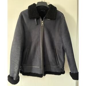 Domo Navy Blue Lambskin Leather Wool Sherpa Lined Size Medium